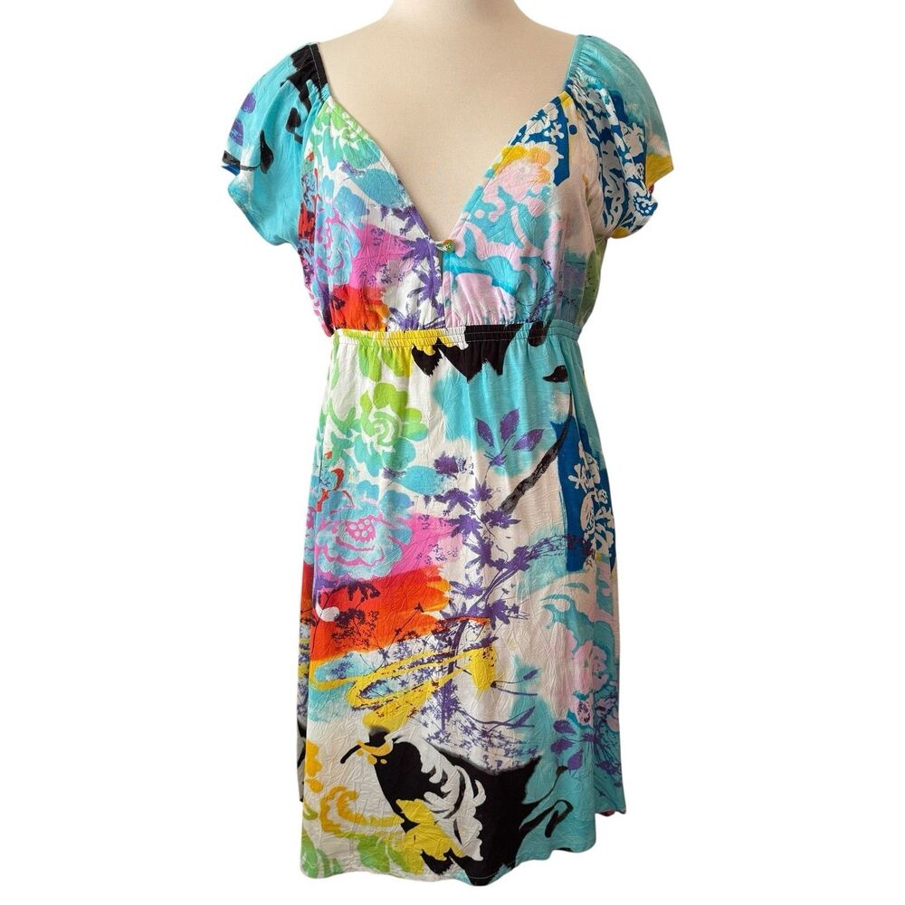 Jams World Dress Womens Size M Floral Abstract Empire Waist Tropical Beach Vivid